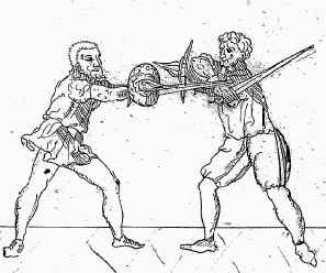 меч и баклер, средневековый рисунок, фреска, фехтование, удар в корпус