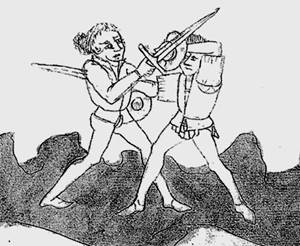 меч и баклер, средневековый рисунок, фреска, фехтование ближнее