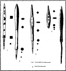 Ланцетовидные наконечники стрел: 1, 3 – тип 75 (вар. 1); 2 – тип 75 (вар. 2)