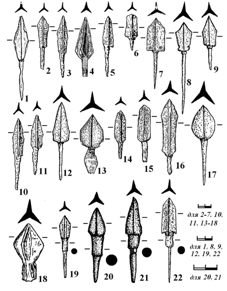 Железные трехлопастные (1-22) наконечники стрел