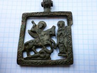 Нательная икона: Чудо Георгия о змие и св.Николай 16-17 век