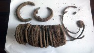 Большой бронзовый пружинный браслет и пара поменьше, культура Станово 15 - 14 вв. до н.э