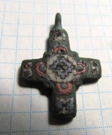 Древнерусский двусторонний бронзовый крестик с перегородчатыми эмалями
