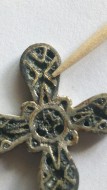 Древнерусский крестик из серебра с перегородчатыми эмалями и вставками золота