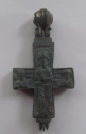 Рельефный энколпион Спас со свитком - св. Николай.12-13 век. Серебряное оглавие