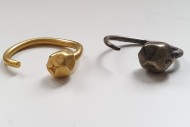 золотая и серебряная серьга с литым многогранником 5-6 век