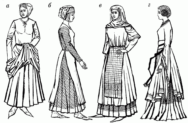 Жіночі плаття 11-15 ст.