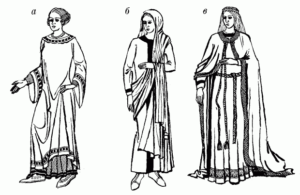 европейський жіночій дворянський костюм раннього середньовічча
