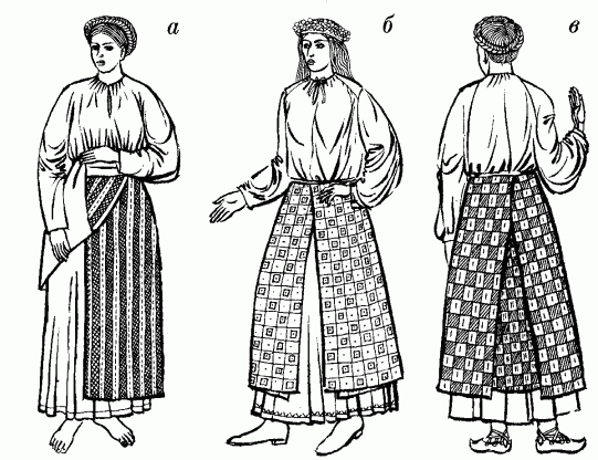 українські жіночі костюми 14 - 15 ст