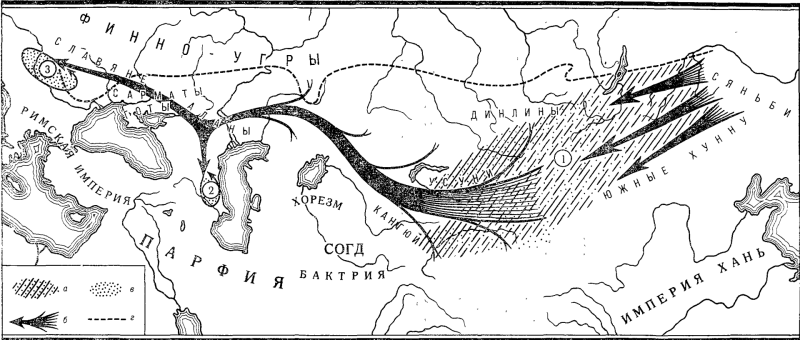карта нашествий гуннов