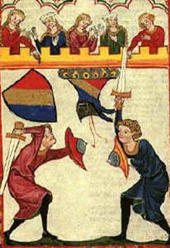 меч і баклер, средньовічний малюнок, фреска, фехтвання