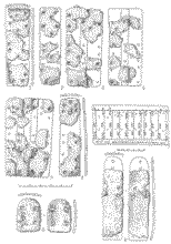 Панцирные пластины из тюркских памятников Горного Алтая: 1-7 - Кызыл-Таш; 8 - Малый Дуган; 9 - Катанда-3.