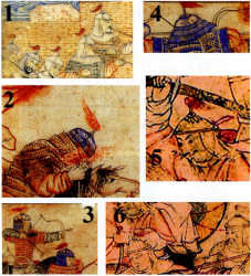 Фраглгенты миниатюр нач. XIV вв. с изображением монгольских воинов доспехах