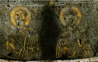 Апостол Павел и святитель Николай. Деталь декора шлема с Деисусом