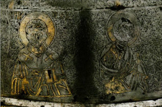 Святитель Николай и апостол Петр. Деталь декора шлема с Деисусом