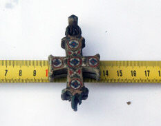 Древнерусский крест-энколпион, украшеный перегородчатой эмалью 11-13 век