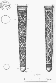 Серебряный наконечник ножен ножа из кургана 8 у ст.Костромской