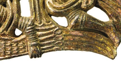 Позолоченная пластина «крылатый человек» из Уппокры, деталь с каплями.