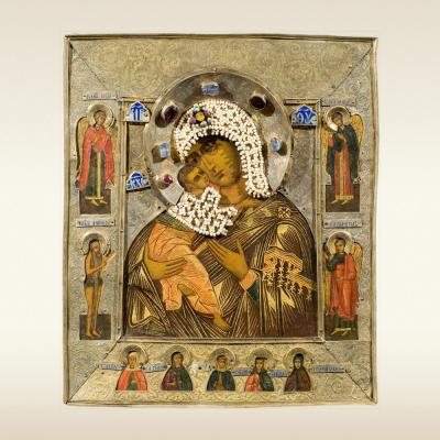 Богоматерь Владимирская со святыми на полях. 17 век