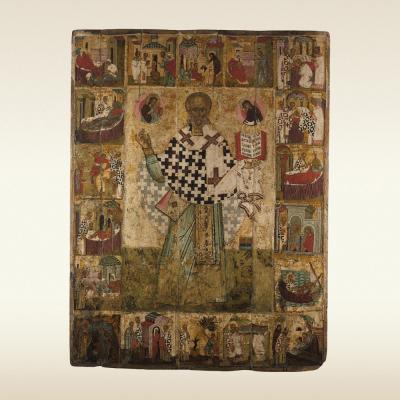 Икона: Святитель Николай Чудотворец с житием. Конец XV в