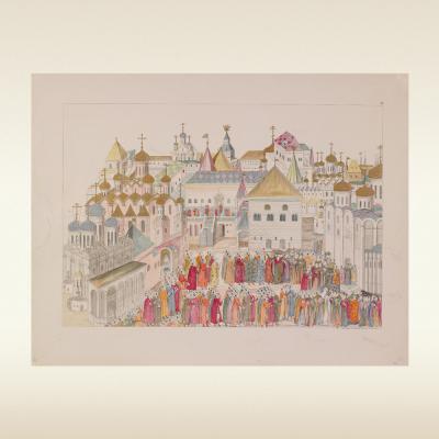 Рисунок: Шествие царя Михаила Федоровича из Золотой палаты в Успенский собор