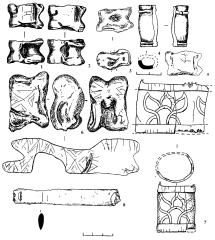 Cидорово. Предмета из кости. 1, 2, 7, 8 - хоз. яма 2 (1998 г); 3 - подъемный материал; 4 - верхний слой раскопа