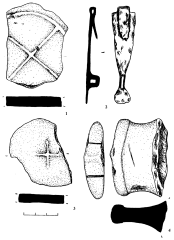 Сидорово. Керамика (1, 3, 4) и железные предметы (2) из подъемного материала.