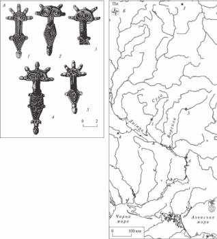 Находки пальчатых фибул типа Керчь, подгруппа А, вид IV, аналогии находке с Засулья-Мгара