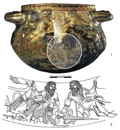 Чаша из Гаймановой Могилы с изображением скифов м мечом