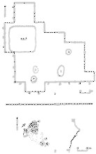 Сидоровское городище. 1 – раскоп 6, общий план; 2 – раскоп 6, скопление астрагалов в заполнении тмещения 5.