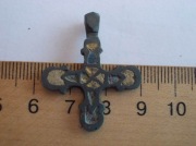 Бронзовый древнерусский крестик с разноцветной эмалью