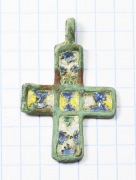 Крестик бронзовый Киевской Руси, выполненный в технике перегородчатой эмали