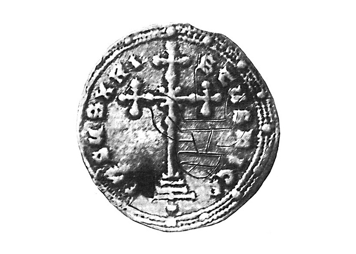 Изображение меча – граффити на византийской монете, найденной в составе клада в Островском районе Псковской области в 1930 г.