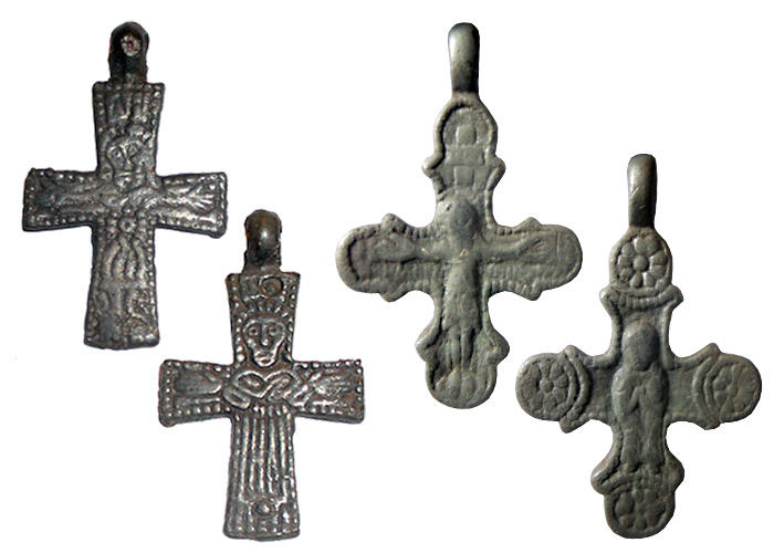 Домонгольские нательные кресты с изображением Распятия и Богоматери, XI-XIII вв