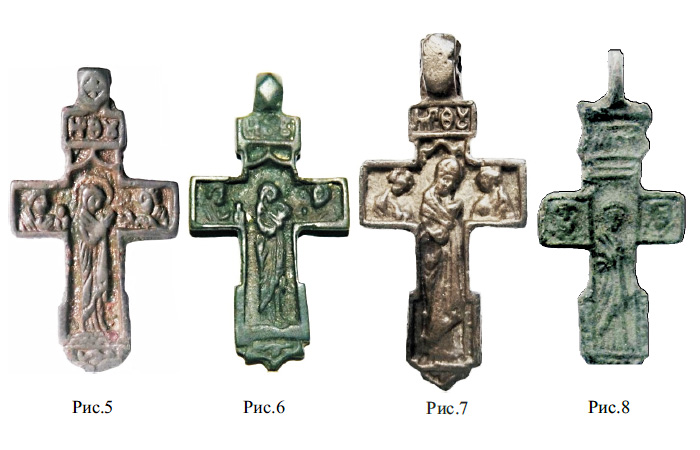 Нательные килевидные кресты XV-XVI веков с образом Богородицы