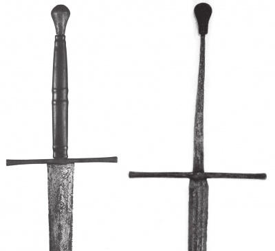а - меч, последняя треть XV в., случайная находка; б - меч, найденный в реке Эльба, близ г. Гамбурга, ок. 1515-25 гг.